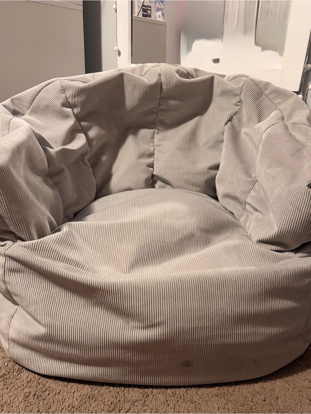 Plush Corduroy Bean Bag Chair in Light Gray